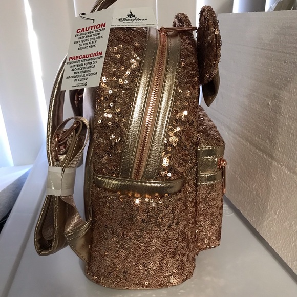 Disney Loungefly Rose Gold Sequin Minnie Backpack - Picture 4 of 7